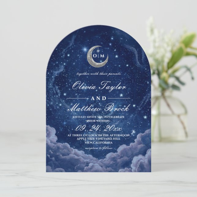 Celestial Blue Twilight Wedding Invitation (Standing Front)