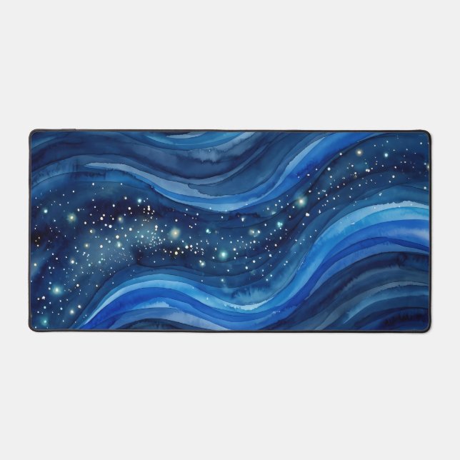 Celestial Blue Waves Artistic Desk Mat (Front)
