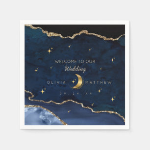 Celestial Blue Wedding Midnight Stars Moon Napkin
