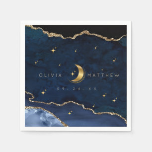 Celestial Blue Wedding Midnight Stars Moon Napkin