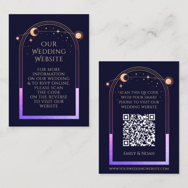 Celestial Blue Wedding Website RSVP QR Code Enclosure Card (Front/Back)