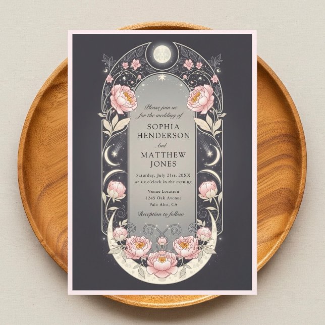 Celestial Blush Blossom Art Nouveau Wedding Invitation (Creator Uploaded)
