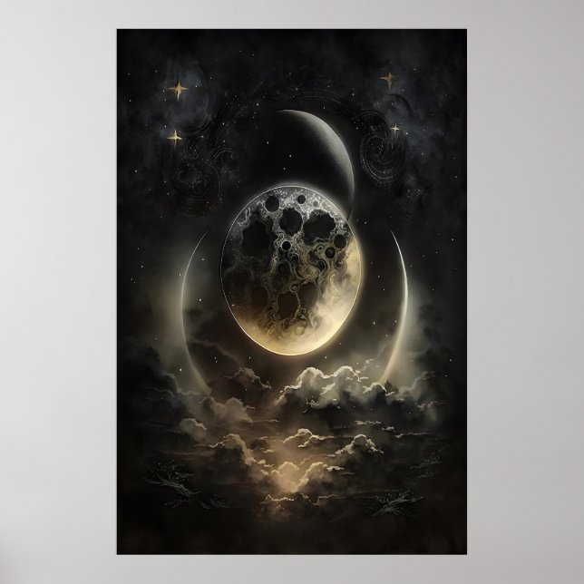 Celestial Bodies Moonlight Print, Dark Academia Poster (Front)
