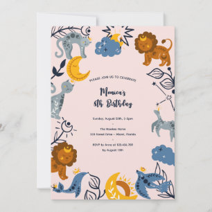 Celestial boho animals birthday invitation