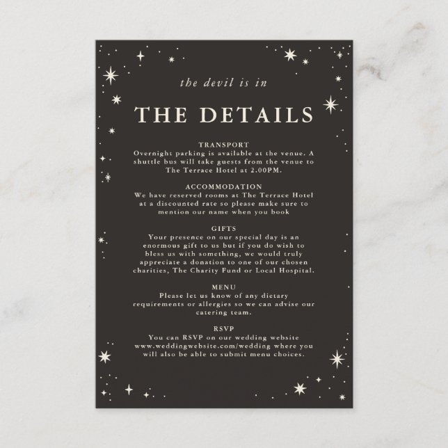 Celestial boho tarot wedding details invite card (Front)