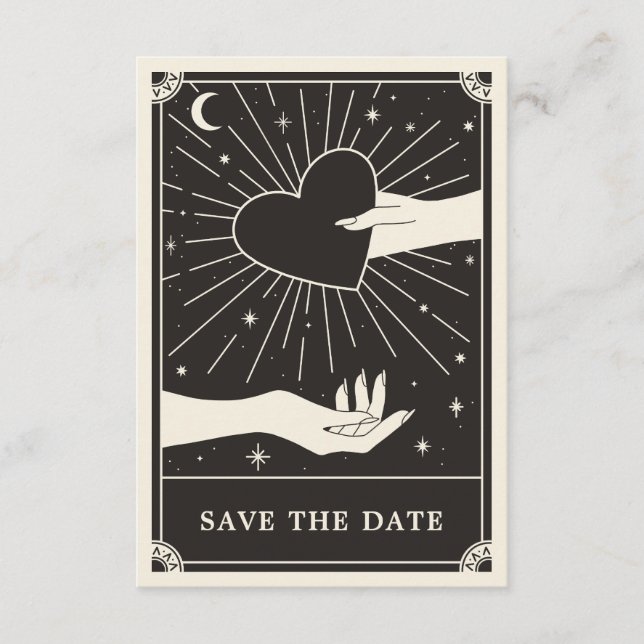 Celestial Boho Tarot Wedding Save the Date Card (Front)