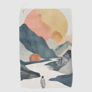 Celestial Boho Woman Golden Coral Mountain Journey Golf Towel