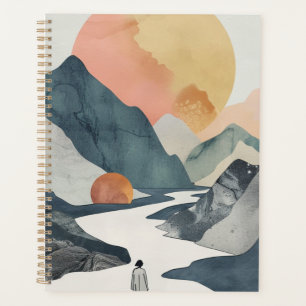 Celestial Boho Woman Golden Coral Mountain Journey Planner