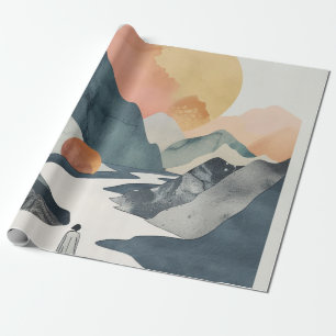 Celestial Boho Woman Golden Coral Mountain Journey Wrapping Paper