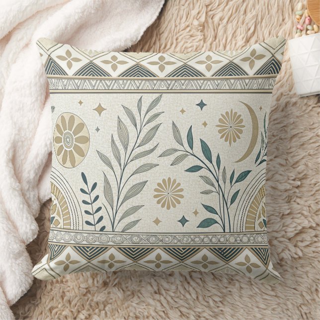 Celestial Botanical Folk Art Seamless Pattern Cushion (Blanket)