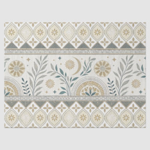 Celestial Botanical Folk Art Seamless Pattern Tissue Paper