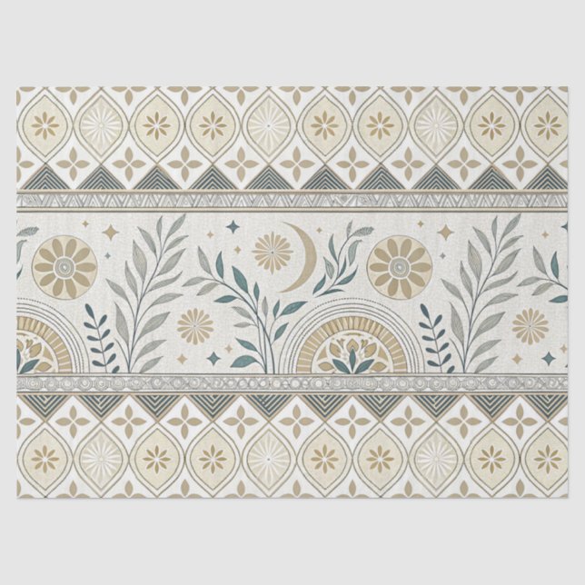 Celestial Botanical Folk Art Seamless Pattern Tissue Paper (Front)