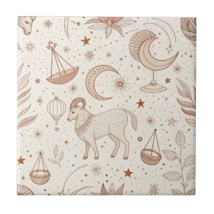 Celestial Botanical Pattern (1) Ceramic Tile