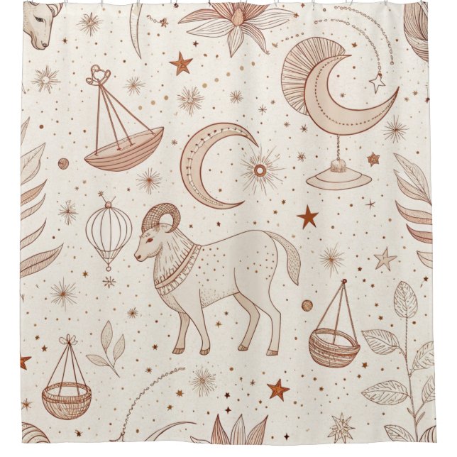 Celestial Botanical Pattern (1) Shower Curtain (Front)