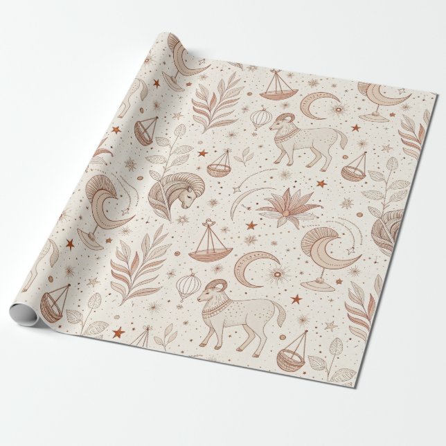 Celestial Botanical Pattern (1) Wrapping Paper (Unrolled)