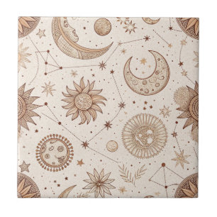 Celestial Botanical Pattern (2) Ceramic Tile