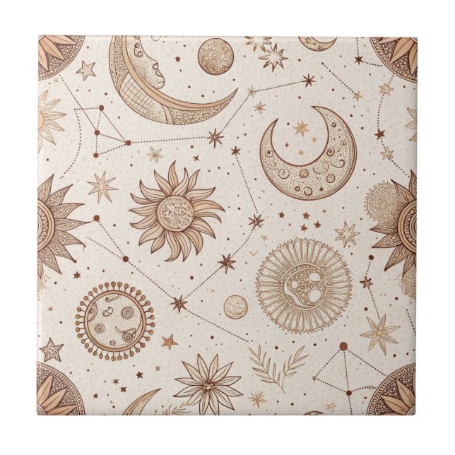 Celestial Botanical Pattern (2) Ceramic Tile (Front)