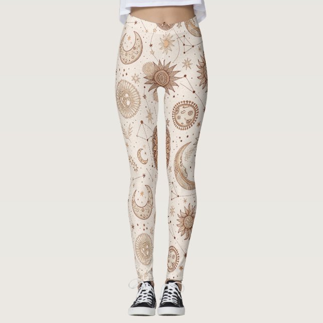 Celestial Botanical Pattern (2) Leggings (Front)