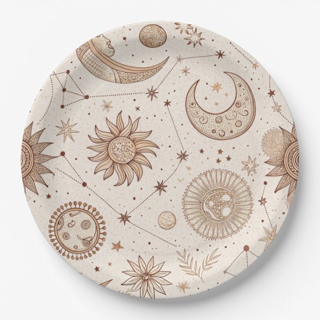 Celestial Botanical Pattern (2) Paper Plate (Front)