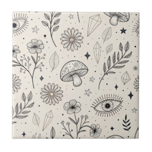 Celestial Botanical Pattern (3) Ceramic Tile