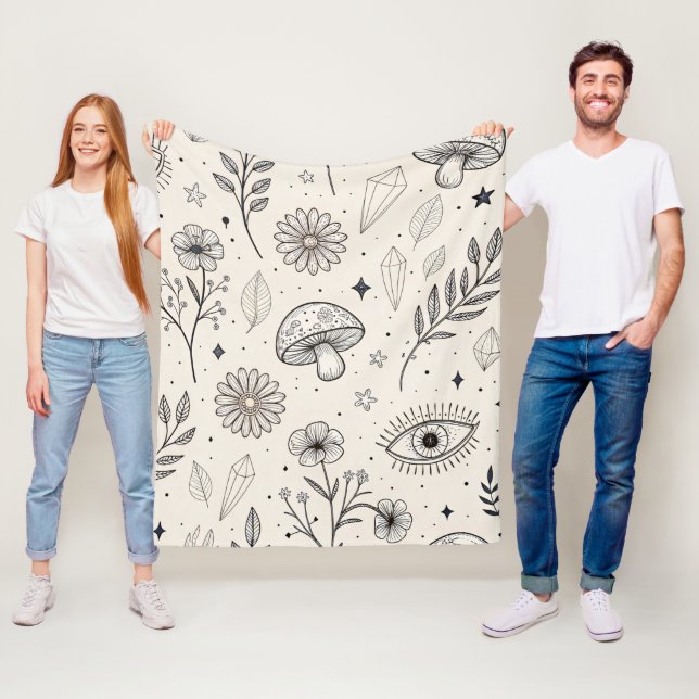 Celestial Botanical Pattern (3) Fleece Blanket (In Situ)