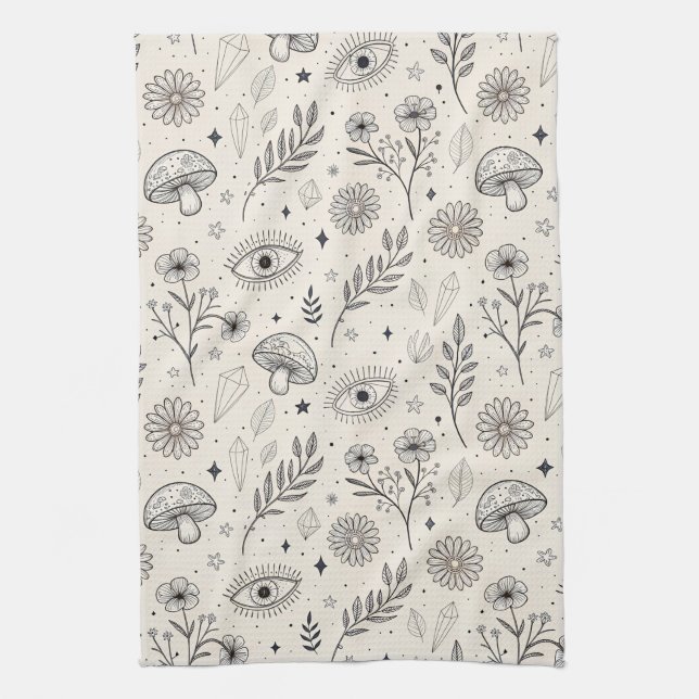 Celestial Botanical Pattern (3) Tea Towel (Vertical)