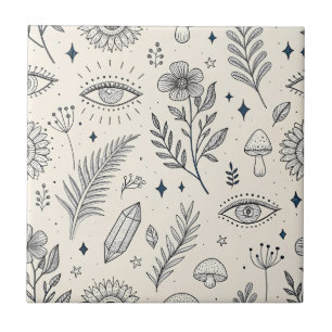 Celestial Botanical Pattern (4) Ceramic Tile