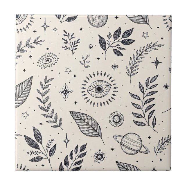 Celestial Botanical Pattern (6) Ceramic Tile (Front)