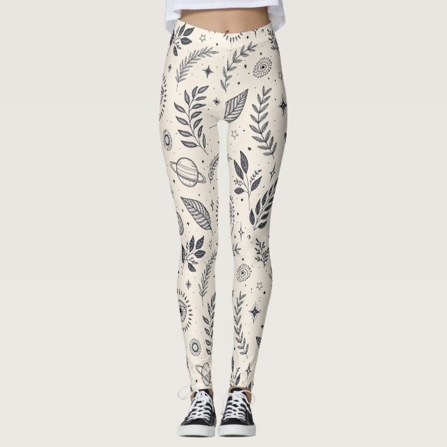 Celestial Botanical Pattern (6) Leggings (Front)