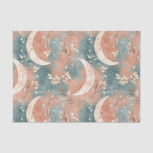 Celestial Botanical Pattern Terracotta Slate Blue  Tissue Paper
