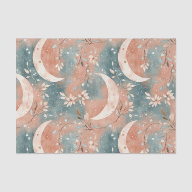 Celestial Botanical Pattern Terracotta Slate Blue  Tissue Paper (Front)
