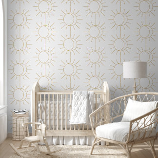 Celestial Bright Yellow Simple Sun Moon Boho Wallpaper