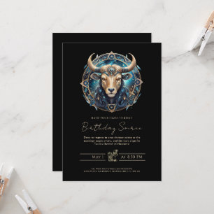 Celestial Bull Zodiac Symbol Black Gold Taurus Invitation