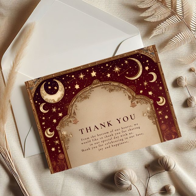 Celestial Burgundy Baroque Wedding Thank You Card (Creator Uploaded)