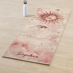 Celestial Burgundy Blush and Gold Custom Name Yoga Mat<br><div class="desc">Celestial Burgundy and Gold Custom Name yoga mat. Trendy burgundy gold and blush colours. Easy to personalise with custom name. Sun moon and stars celestial theme with modern script writing.</div>