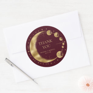 Celestial Burgundy Gold Moon Wedding Thank You Classic Round Sticker