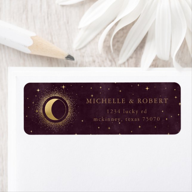 celestial burgundy gold Return Address Label (Insitu)