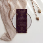 Celestial Burgundy Gold Wedding Dinner Menu Invitation<br><div class="desc">Our "Celestial Burgundy Wedding" collection features a beautiful gold crescent moon with matching gold stars and borders in various designs on a velvet burgundy background paired with elegant fonts. Easy for you to customise and you can choose among many items from this collection in our store.</div>