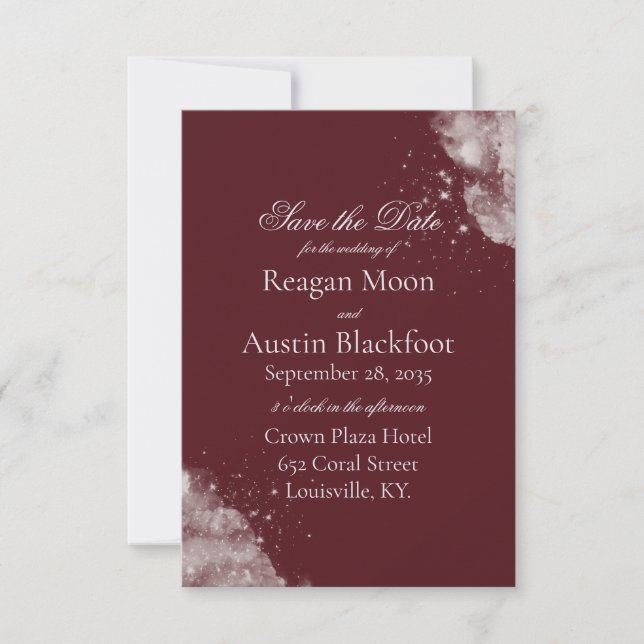 Celestial Burgundy Starlight Save the Date (Front)