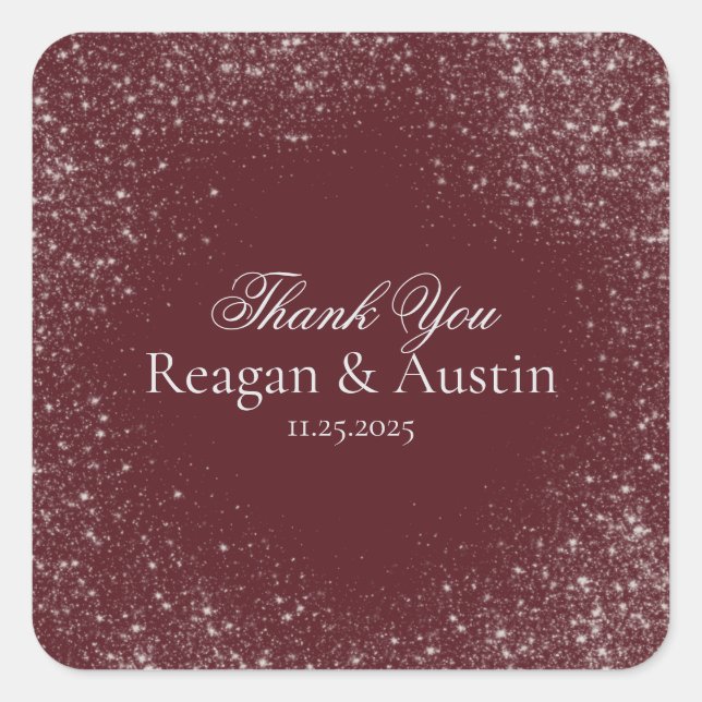 Celestial Burgundy Starlight Thank You Sticker (Front)