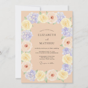 Celestial Butter Periwinkle Peony Wedding Invitation