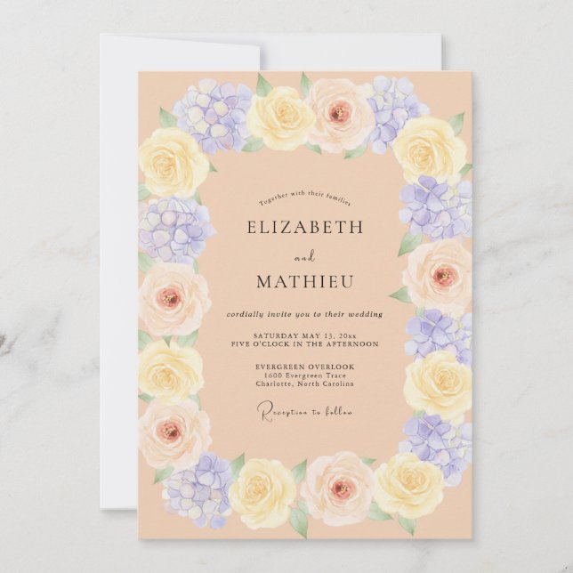 Celestial Butter Periwinkle Peony Wedding Invitation (Front)