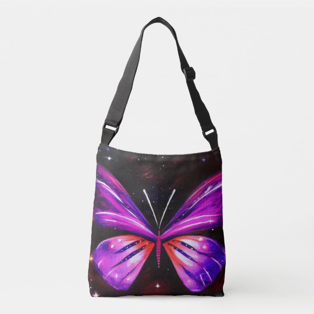 Celestial butterfly black  background  crossbody bag (Front)