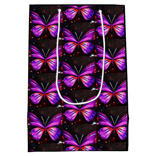 Celestial butterfly black background  medium gift bag (Back)