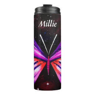 Celestial butterfly black background  thermal tumbler