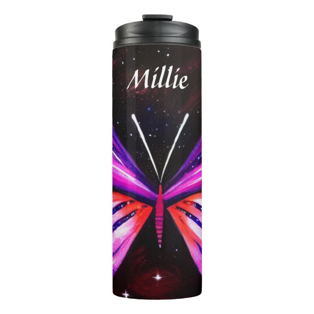 Celestial butterfly black background  thermal tumbler (Front)