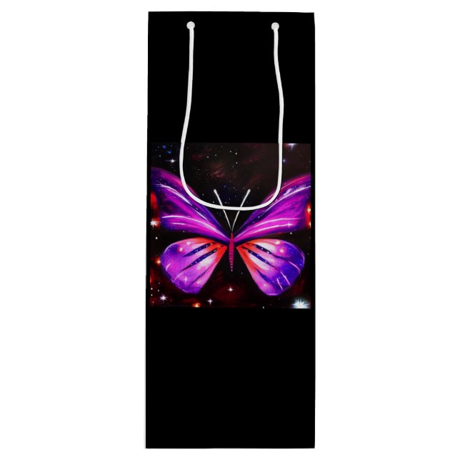 Celestial butterfly black background  wine gift bag (Front)