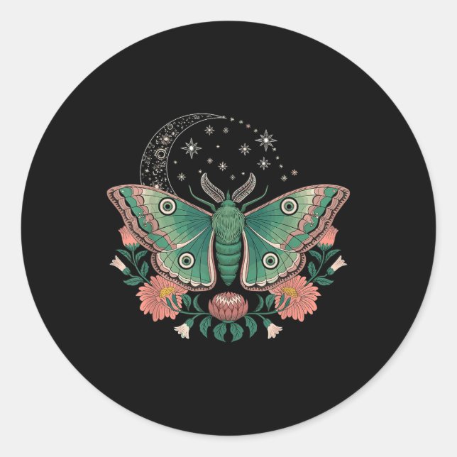 Celestial Butterfly Floral  Classic Round Sticker (Front)
