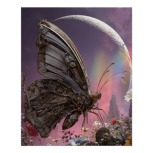 Celestial Butterfly Moonlight Fantasy Scene Poster