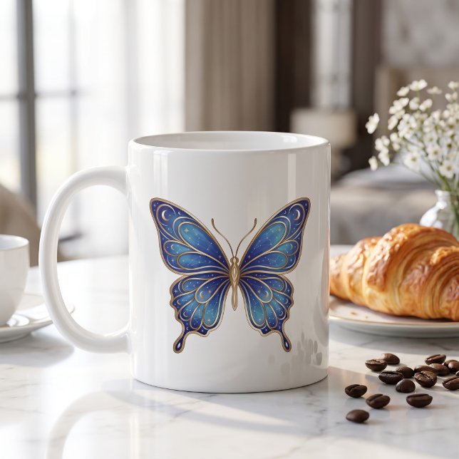 Celestial Butterfly Mug Gold Blue Line Art (Creator Uploaded)